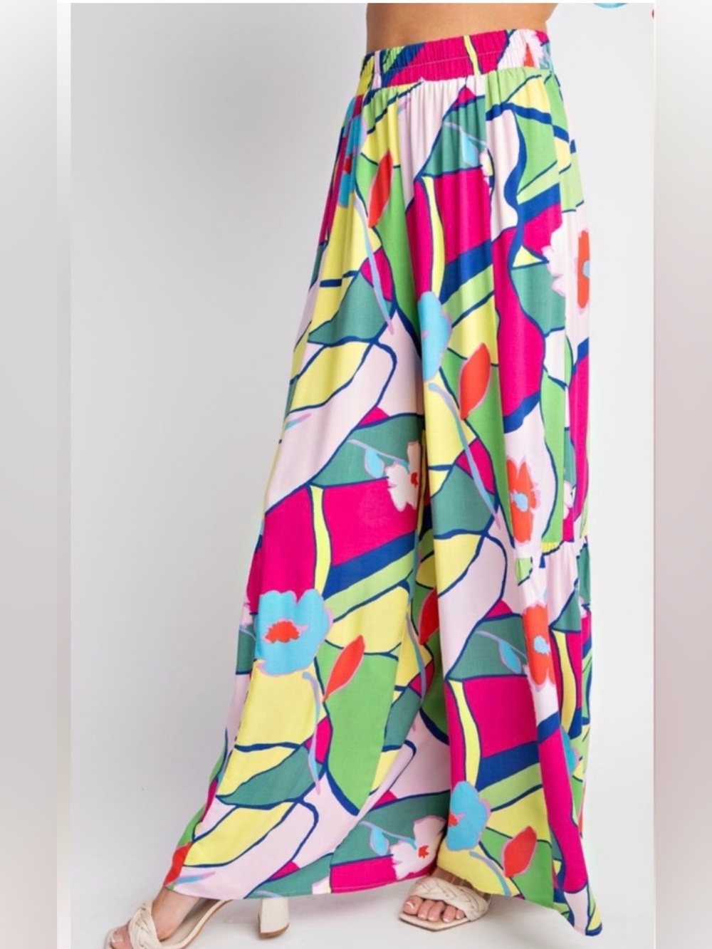 NWT Easel Abstract Floral Wide Leg Tiered Pants